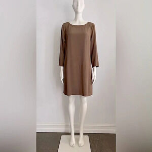 Eileen Fisher NWT Tencel/Viscose Crepe Dress with Drop Waist in Brown Size Large